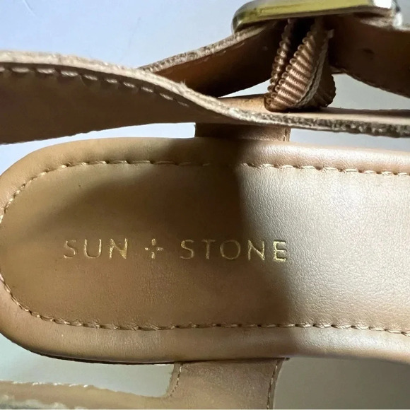 Sun + Stone Womens Delestep Tan Faux Leather Ankle Strap Block Heels Size 9 - Picture 10 of 11